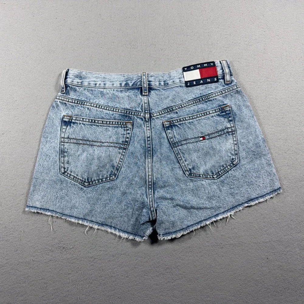 Vintage Tommy Jeans Denim Shorts Women 30 High Rise Raw Hem Acid Wash Light Blue - Picture 9 of 11